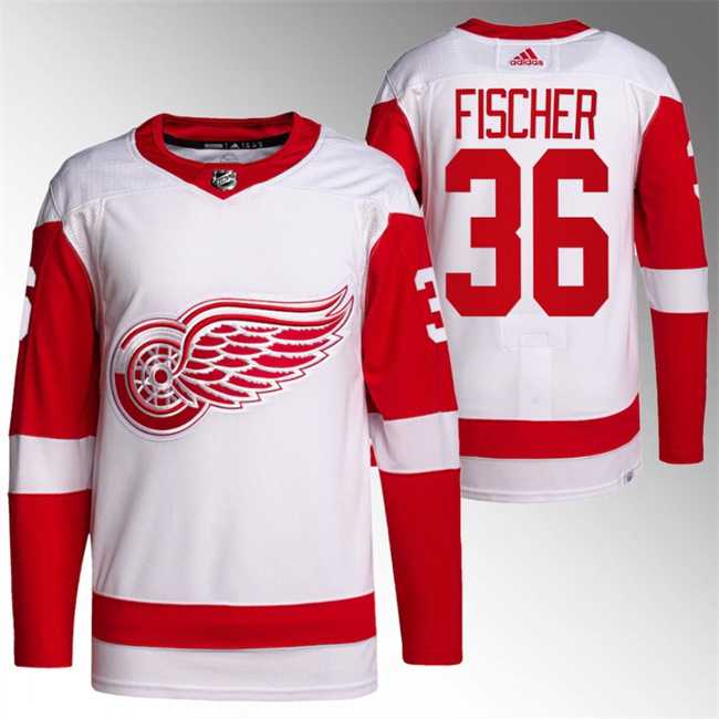Men's Detroit Red Wings #36 Christian Fischer White Stitched Jersey Dzhi